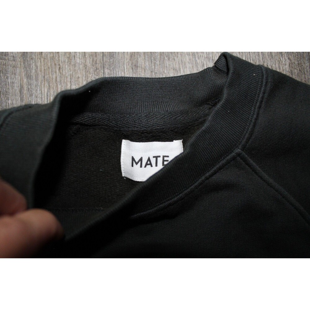 MATE THE LABEL ORGANIC CROPPED FLEECE CREWNECK‎ SWEATSHIRT BLACK S NWT - Picture 3 of 5